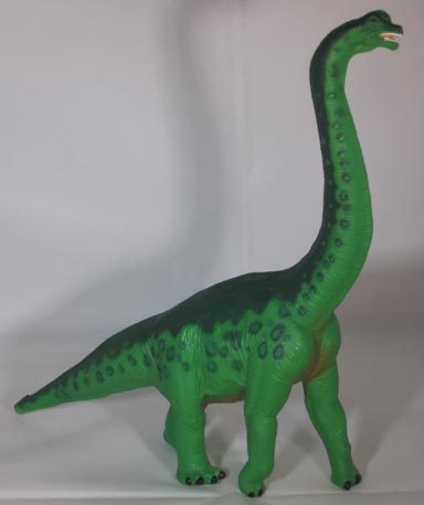 A colourful Brachiosaurus dinosaur model.