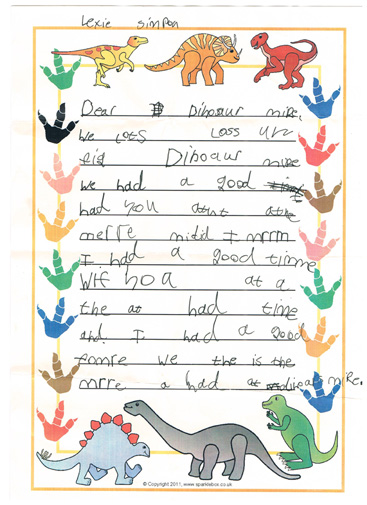 Lexie wrote to say she had a good time studying dinosaurs.