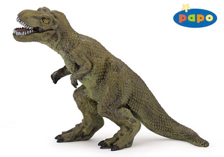 A mini T. rex dinosaur model.