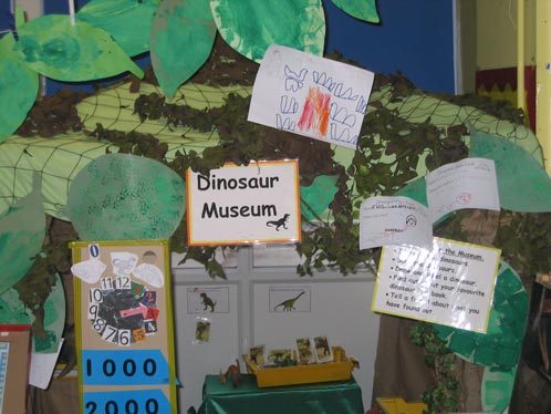 Children create their very own dinosaur exhibition.