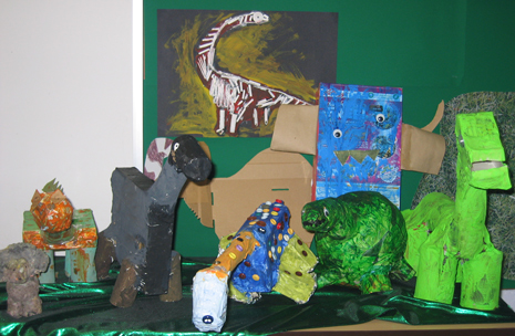 Lots of colourful prehistoric animals on display.