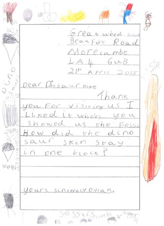 An example of one of the letters we received, thank you Dylan.