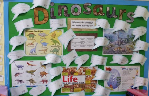 St Joseph's Catholic Primary School (Year 2) dinosaur display.