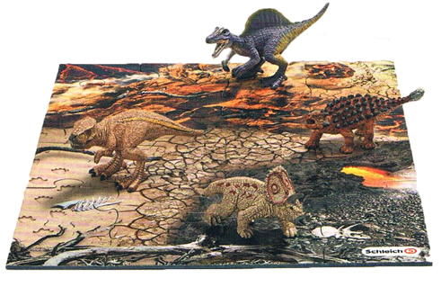 T. rex, Triceratops, Ankylosaurus and Spinosaurus figures included.
