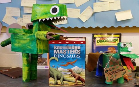 Model dinosaurs on display at Broadoak Primary School.