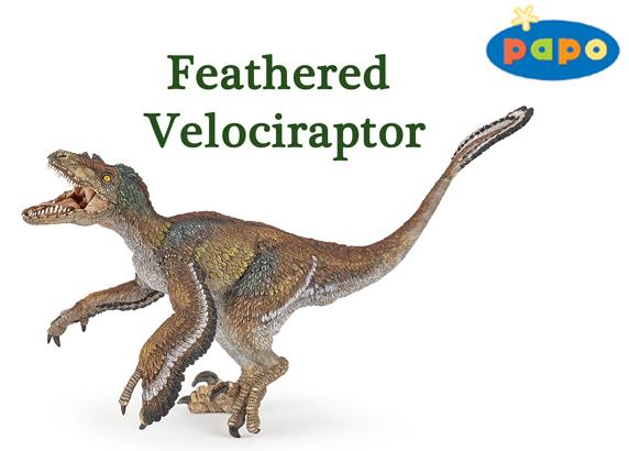 The Papo feathered Velociraptor dinosaur model.