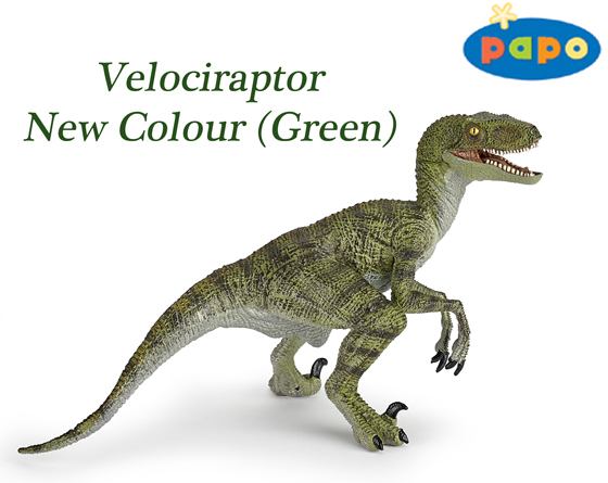 The Papo green Velociraptor figure.