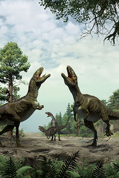 An artist imagines the Cretaceous Courtship Scene