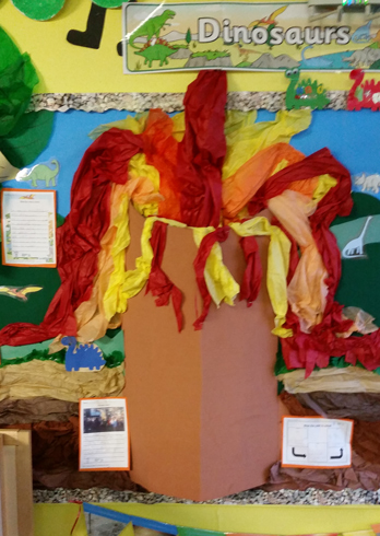 Reception children explore ideas about dinosaur extinction.