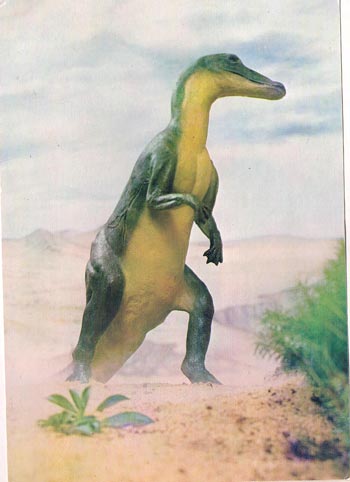 Postcard with Trachodon illustration.
