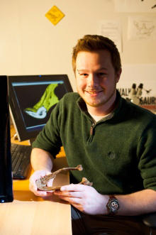 Greg with a model of the Apatoraptor jawbone.