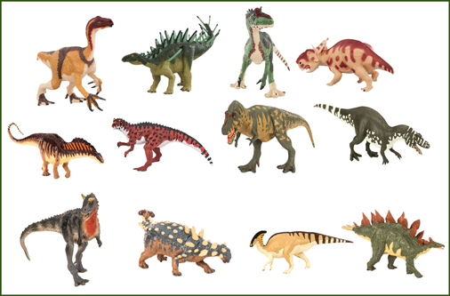 The range of 12 Battat Terra Dinosaur Models.