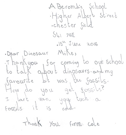 Abercrombie Primary children sent in letters to Everything Dinosaur.