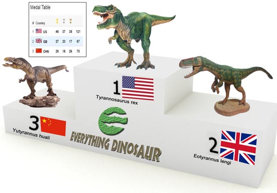 Celebrating Olympic success with dinosaurs.