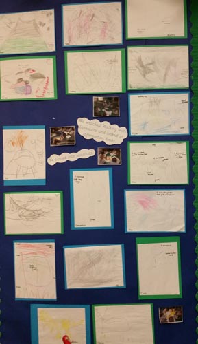 FS2 children draw prehistoric landscapes.