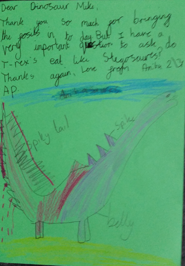 Young dinosaur fan send in a letter.