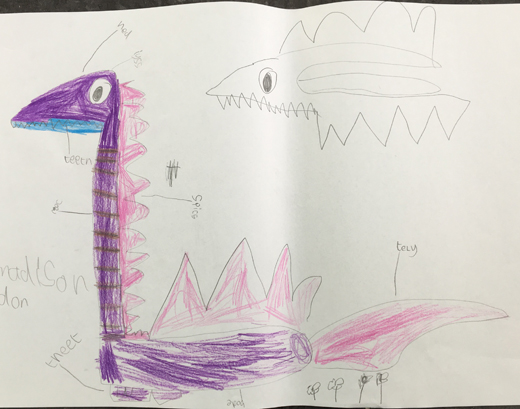 A purple dinosaur with a long neck.