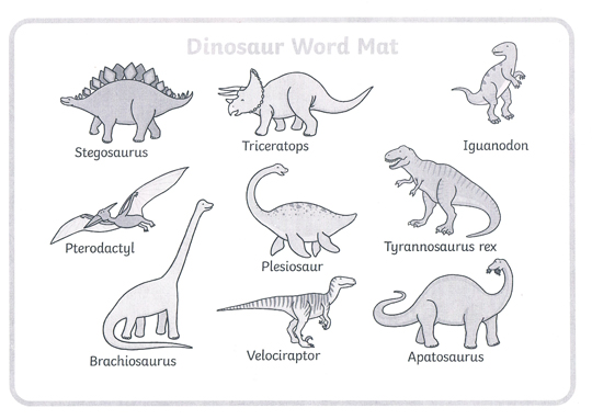 A dinosaur word mat for schools with lots of mistakes.