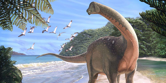 An illustration of the newly described dinosaur Mansourasaurus.