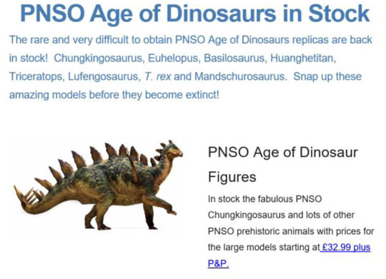 PNSO Chungkingosaurus features in Everything Dinosaur mailshot.