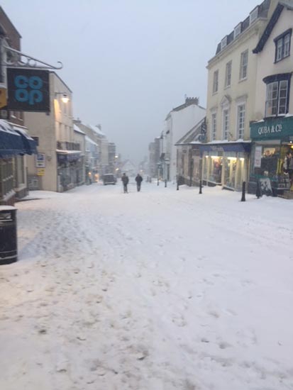 Snowy conditions in Lyme Regis