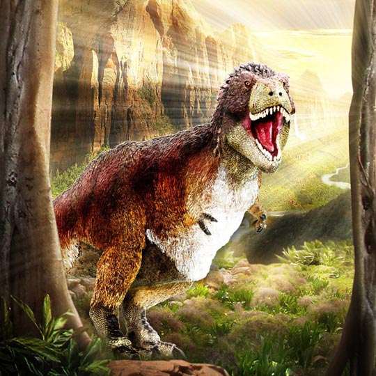 Wild Safari Prehistoric World Feathered T. rex artwork.