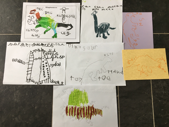 Dinosaur drawings from Reception.