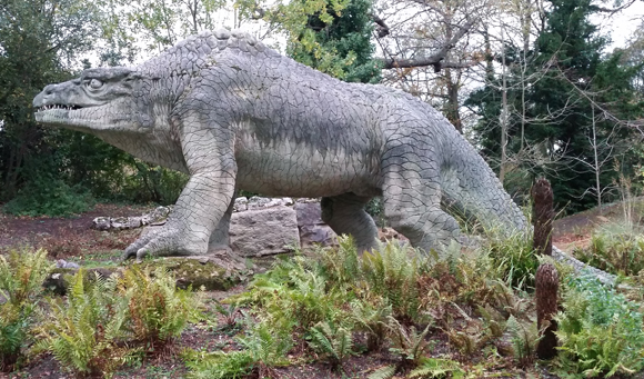 The Megalosaurus dinosaur at Crystal Palace Park.