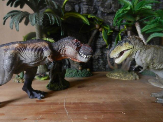 Papo Running T. rex and the Kaiyodo Sofubi Toy Box T. rex.