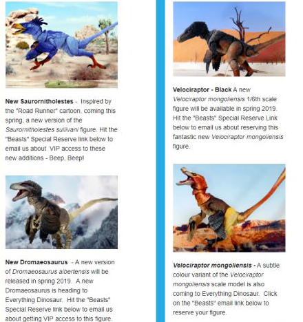 Everything Dinosaur's newsletter features four new versions of dromaeosaurids for 2019.
