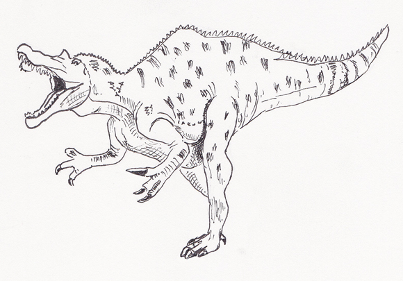 A drawing of the Theropod dinosaur Baryonyx.