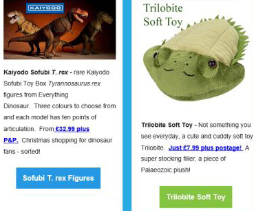 Rare Kaiyodo T. rex figures and a soft toy Trilobite.