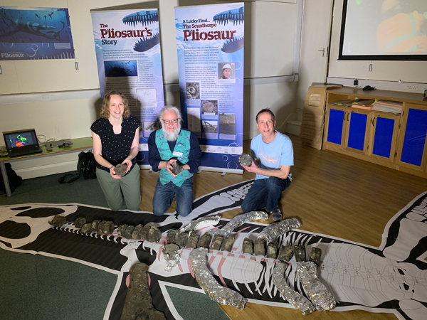 Rose Nicholson, Richard Forrest and Darren Withers with the Scunthorpe Pliosaur.