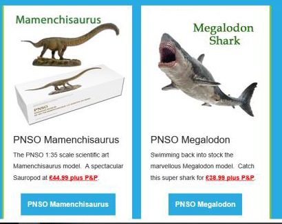 PNSO Mamenchisaurus and Megalodon models.