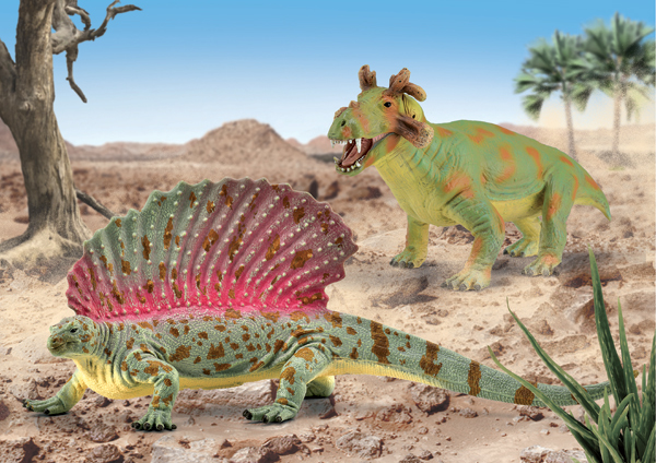 The CollectA Deluxe Estemmenosuchus and the CollectA Edaphosaurus model.