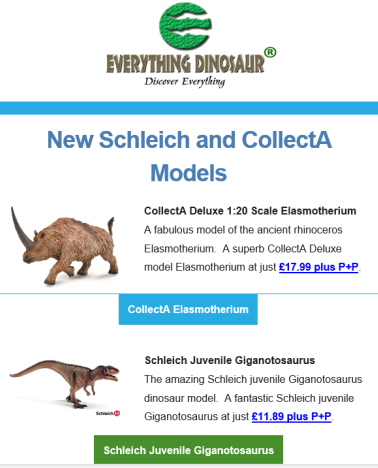 A Schleich Elasmotherium and a Schleich juvenile Giganotosaurus