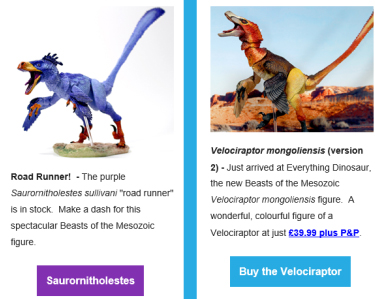 Velociraptor (black) and Beasts of the Mesozoic S. sullivani.