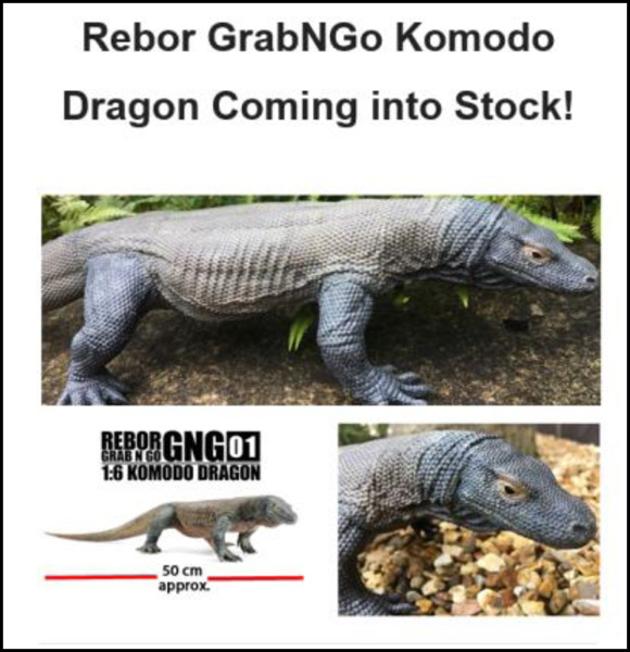 The Rebor GrabNGo Komodo dragon model coming into stock at Everything Dinosaur.