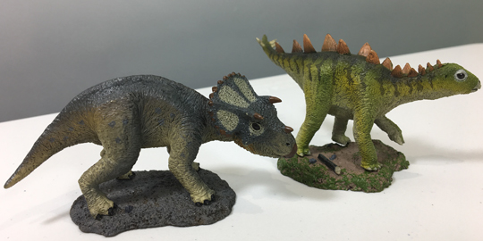 The Rebor Scout Series "Melon" and "Hazelnut" (Triceratops and Stegosaurus).