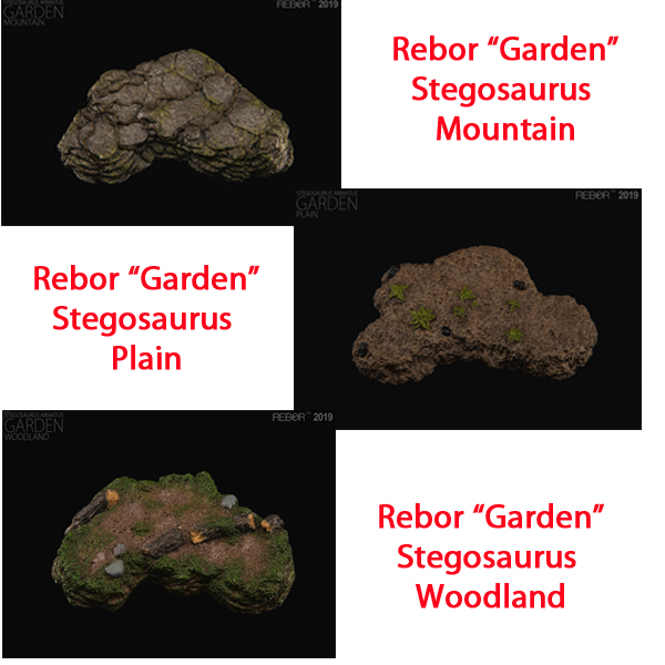 Three display bases - Rebor "Garden" Stegosaurus dinosaur model.
