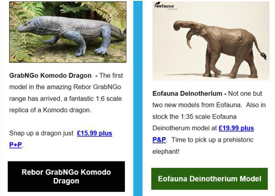 Rebor GrabNGo Komodo dragon and Eofauna Deinotherium.