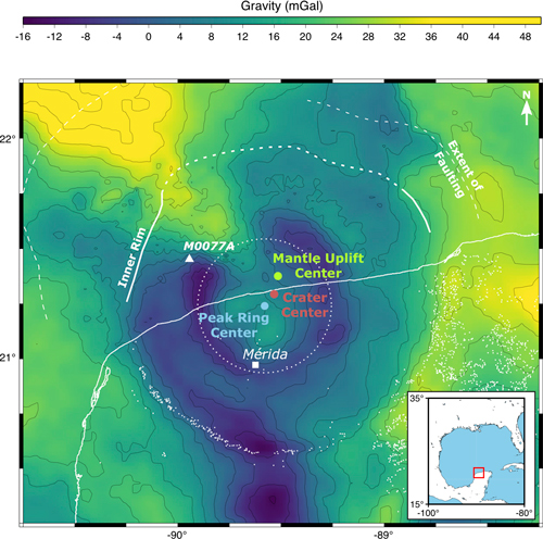 Gravity map of the Chicxulub crater.