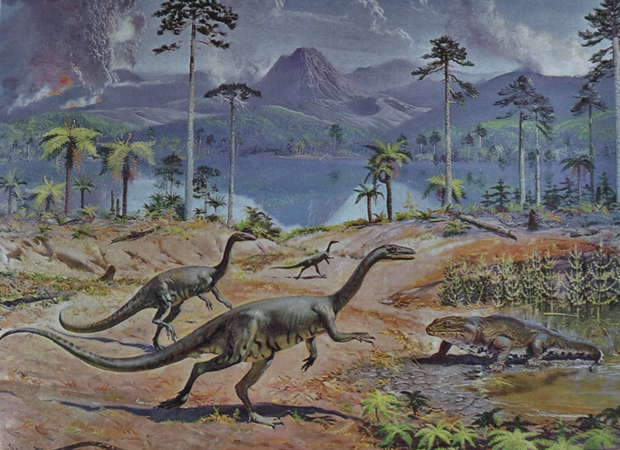 Burian depicts a Triassic landscape.