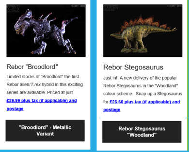 Rebor figures feature in Everything Dinosaur newsletter.