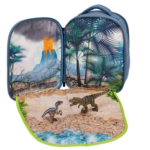 The Mojo Fun dinosaur backpack is supplied with two model dinosaurs.