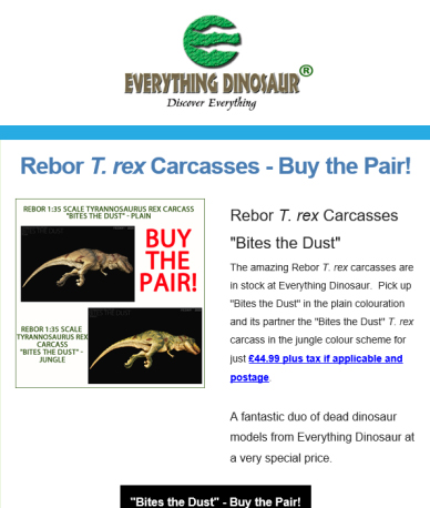 Rebor T. rex carcasses "Bites the Dust" plain and jungle colour variants.