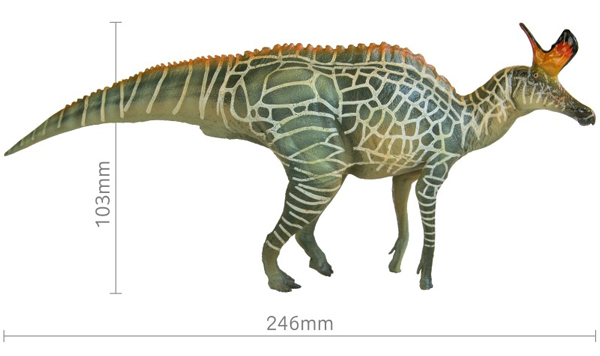 Audrey the Lambeosaurus dinosaur model.