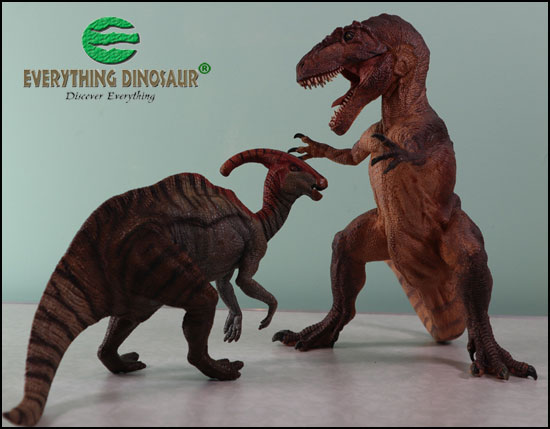 Papo Parasaurolophus (new colour variant) and the Papo Giganotosaurus.