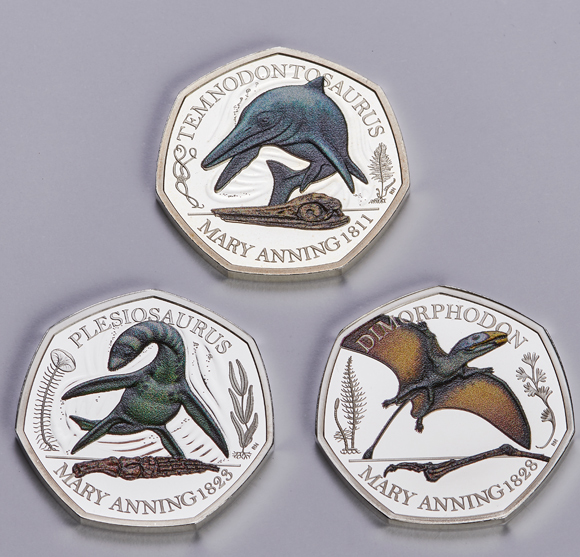 Coins minted to honour Mary Anning.