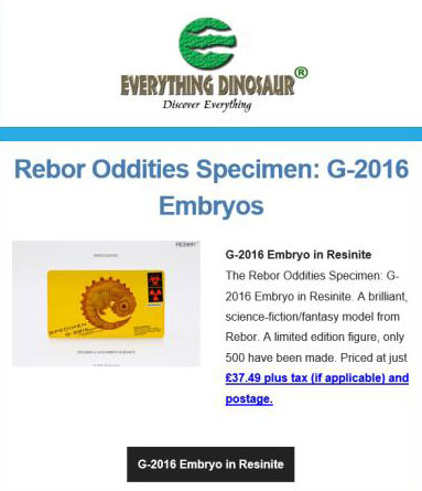 The special edition Rebor Oddities Specimen: G-2016 embryo specimen in resinite